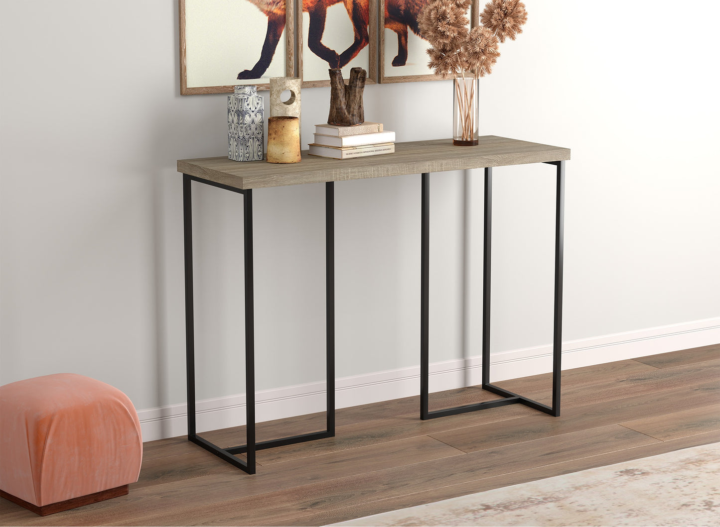 Safdie & Co. Console Table 39" Dark Taupe Black Metal, Entryway or Sofa Table for Living Room