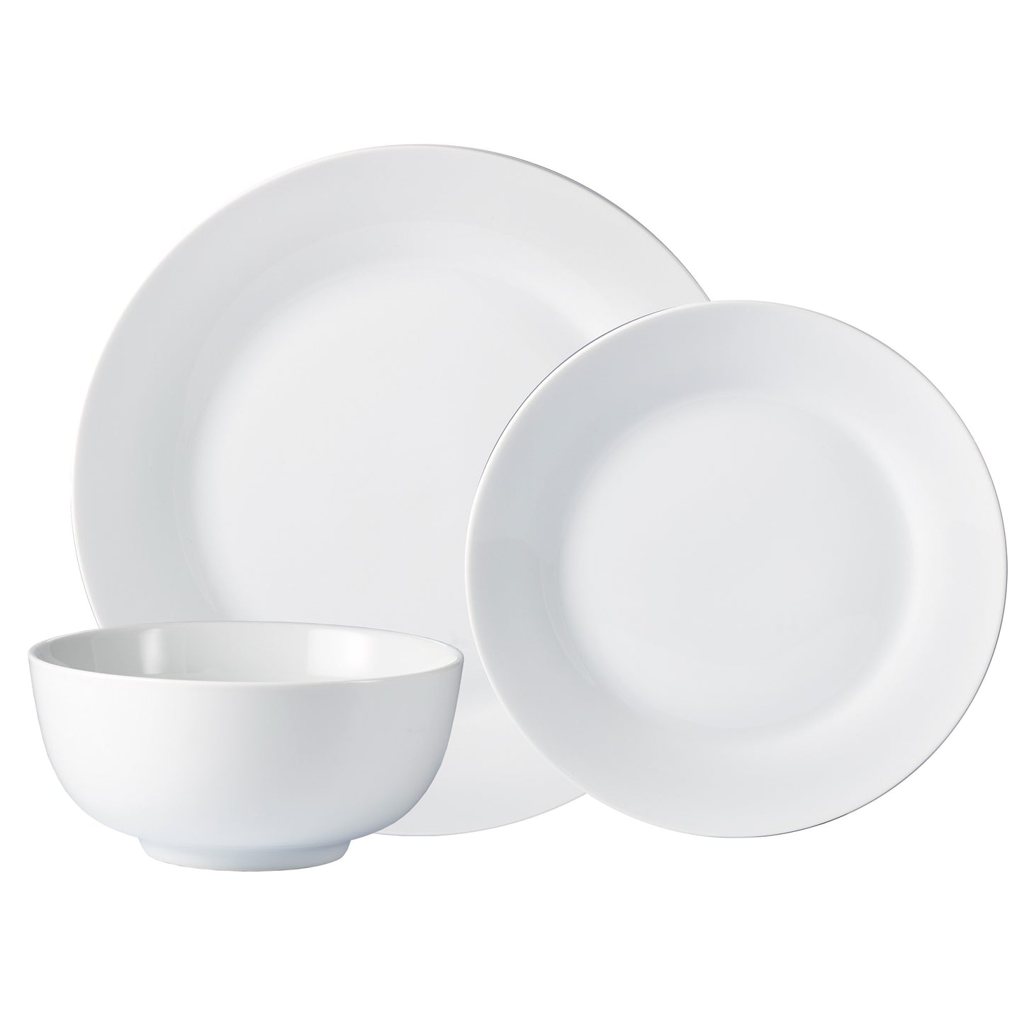 Safdie & Co. Dinnerware Set 12Piece Plain White Round Rim Aspen, Service for 4