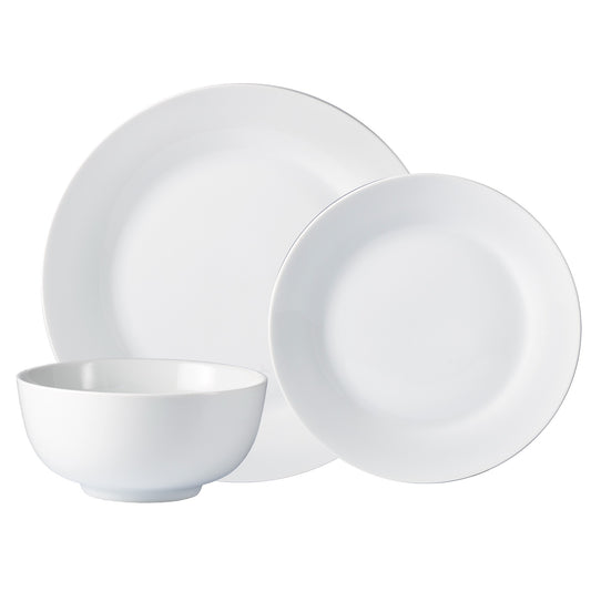 Safdie & Co. Dinnerware Set 12Piece Plain White Round Rim Aspen, Service for 4