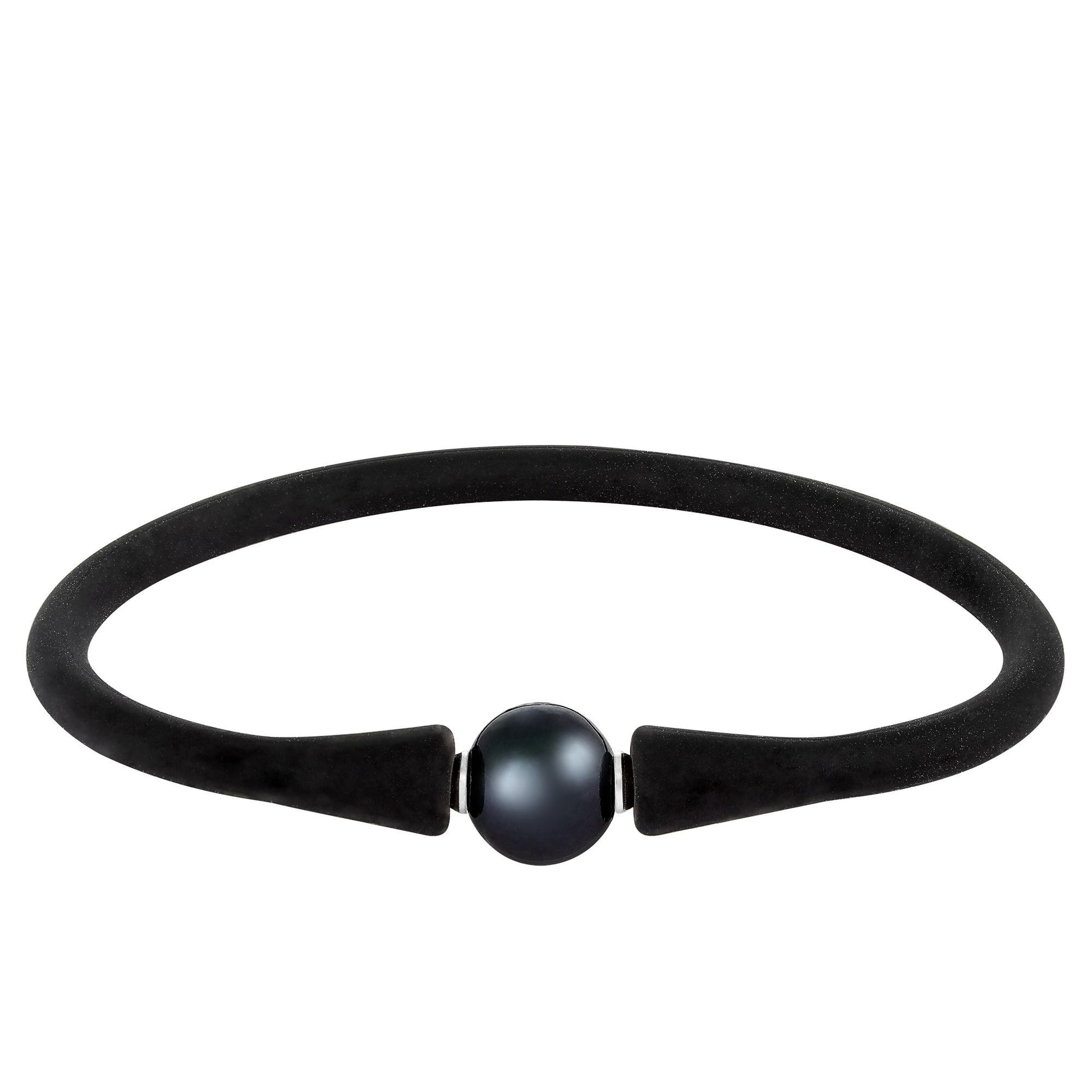 title:Splendid Pearls Freshwater Pearl Silicone Bracelet;color:Black