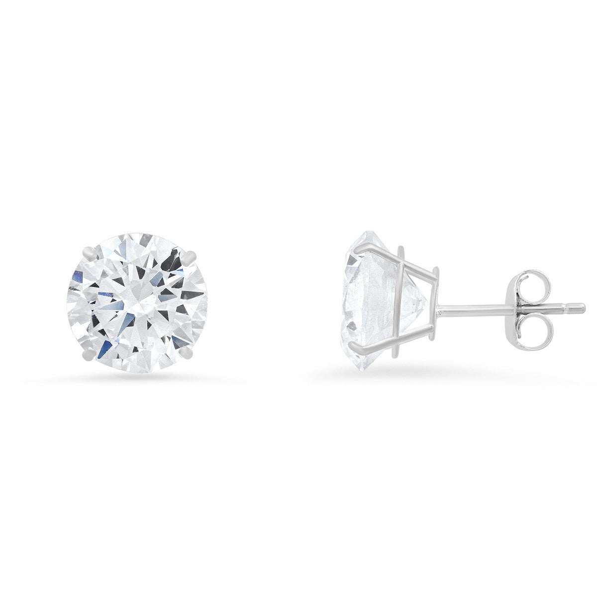 10k White Gold Round-cut CZ Basket Stud Earrings