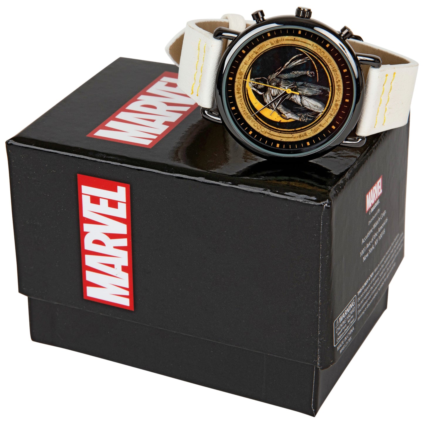 title:Marvel Studios Moon Knight Vegan Leather Analog Watch;color:White