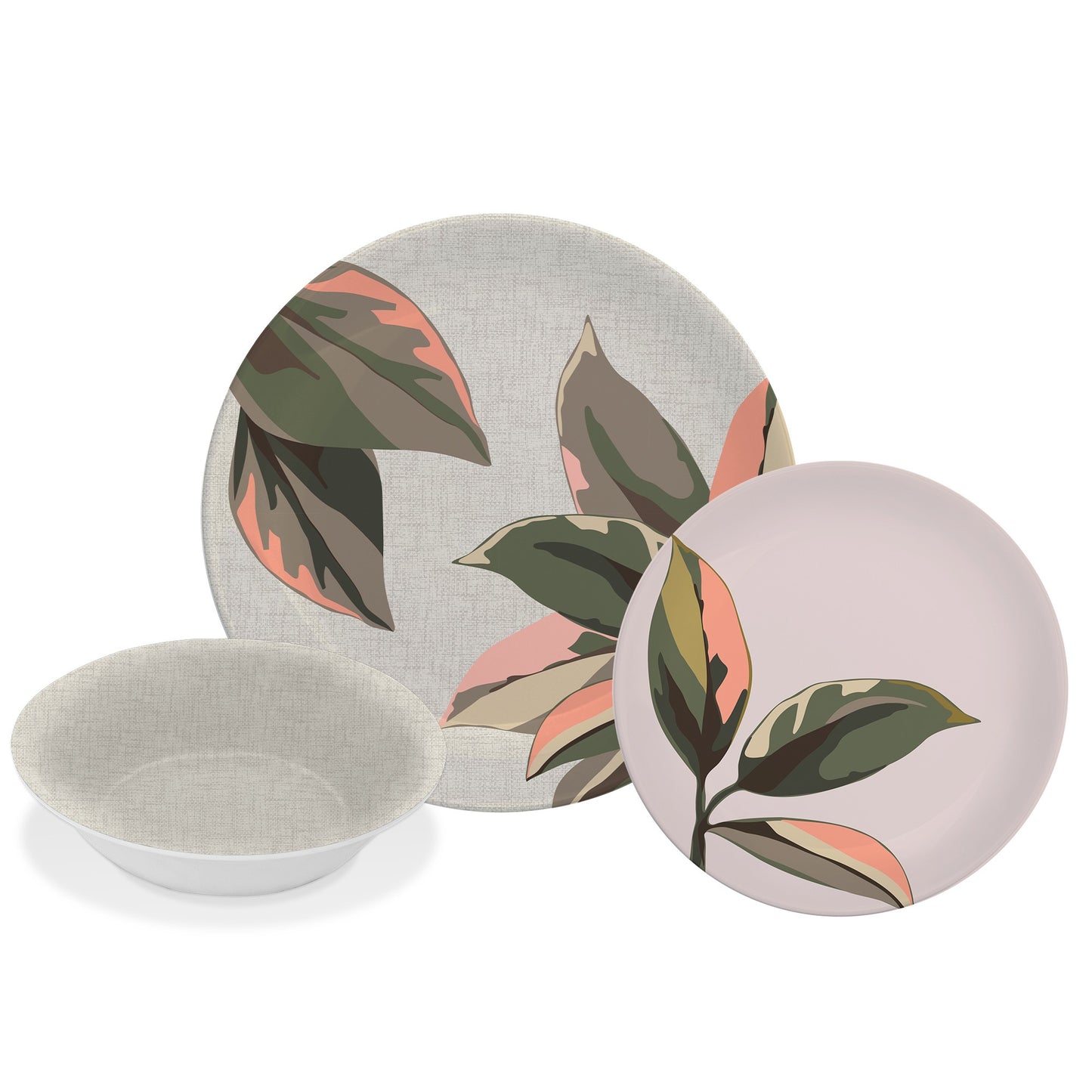 title:Safdie & Co. Dinnerware Set 12Piece Melamine Muted Leaf, Service for 4;color:Multi