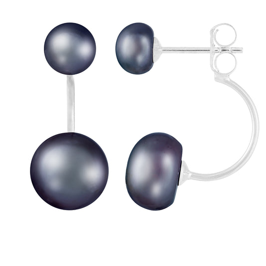 title:Splendid Pearls Double Freshwater Pearl Earrings Set In Sterling Silver;color:Black