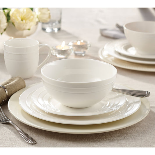 Safdie & Co. Dinnerware Set 32Piece Embossed Round Rim Circa , Service for 8