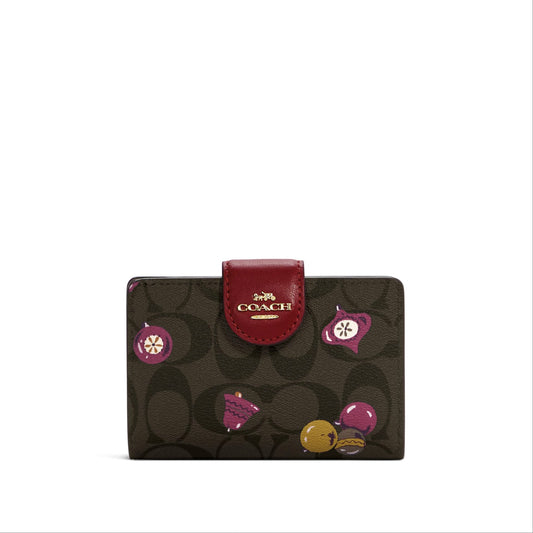 title:Coach Women's Brown Black Multi Medium Corner Zip Wallet In Signature Canvas With Ornament Print;color:Brown Black Multi