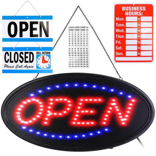 title:LED Open Sign 18.7x9.45in Business Neon Open Sign Advertisement Board with Steady Flashing Modes Business Hours and Open Closed Sign;color:Black