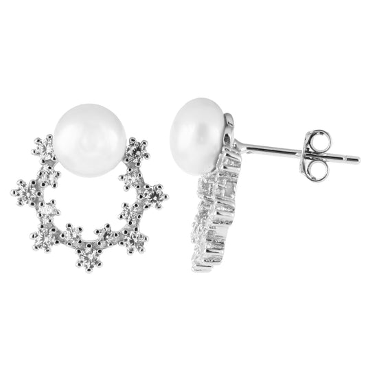 title:Splendid Pearls Fancy Horseshoe Shaped Pearl Stud Earrings;color:White