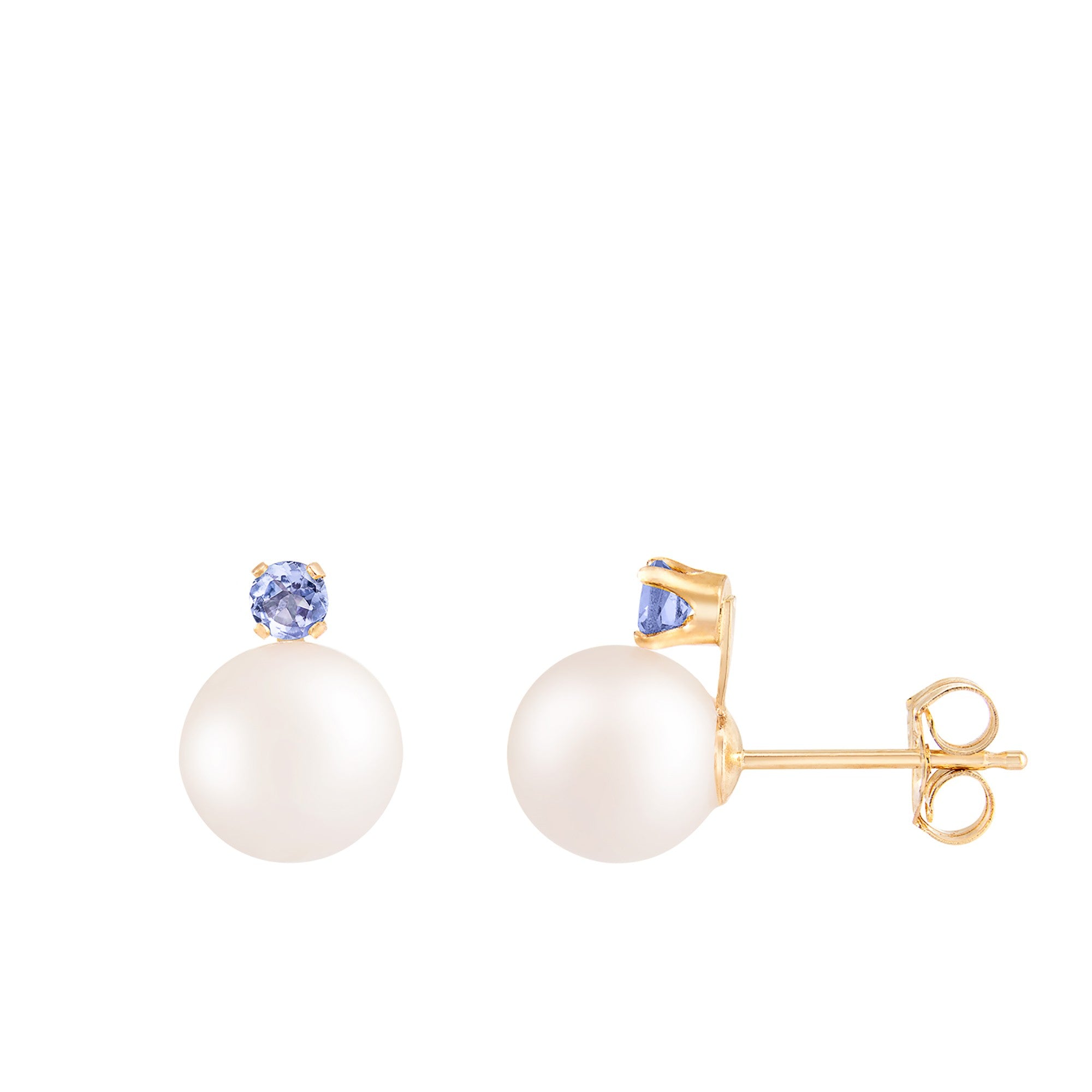 title:Splendid Pearls 7mm Tanzanite Pearl Earrings;color:White