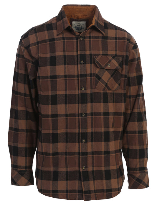 title:Gioberti Men's Chocolate / Black 100% Cotton Brushed Flannel Plaid Checkered Shirt with Corduroy Contrast;color:Chocolate / Black