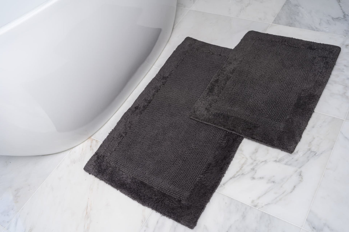 Reversible Loop Bath Mat Set, Dark Grey