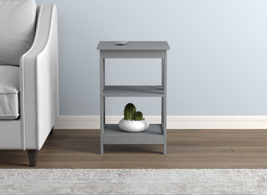 Safdie & Co. End Side Table 15.75" Square Light Grey 2 Shelves