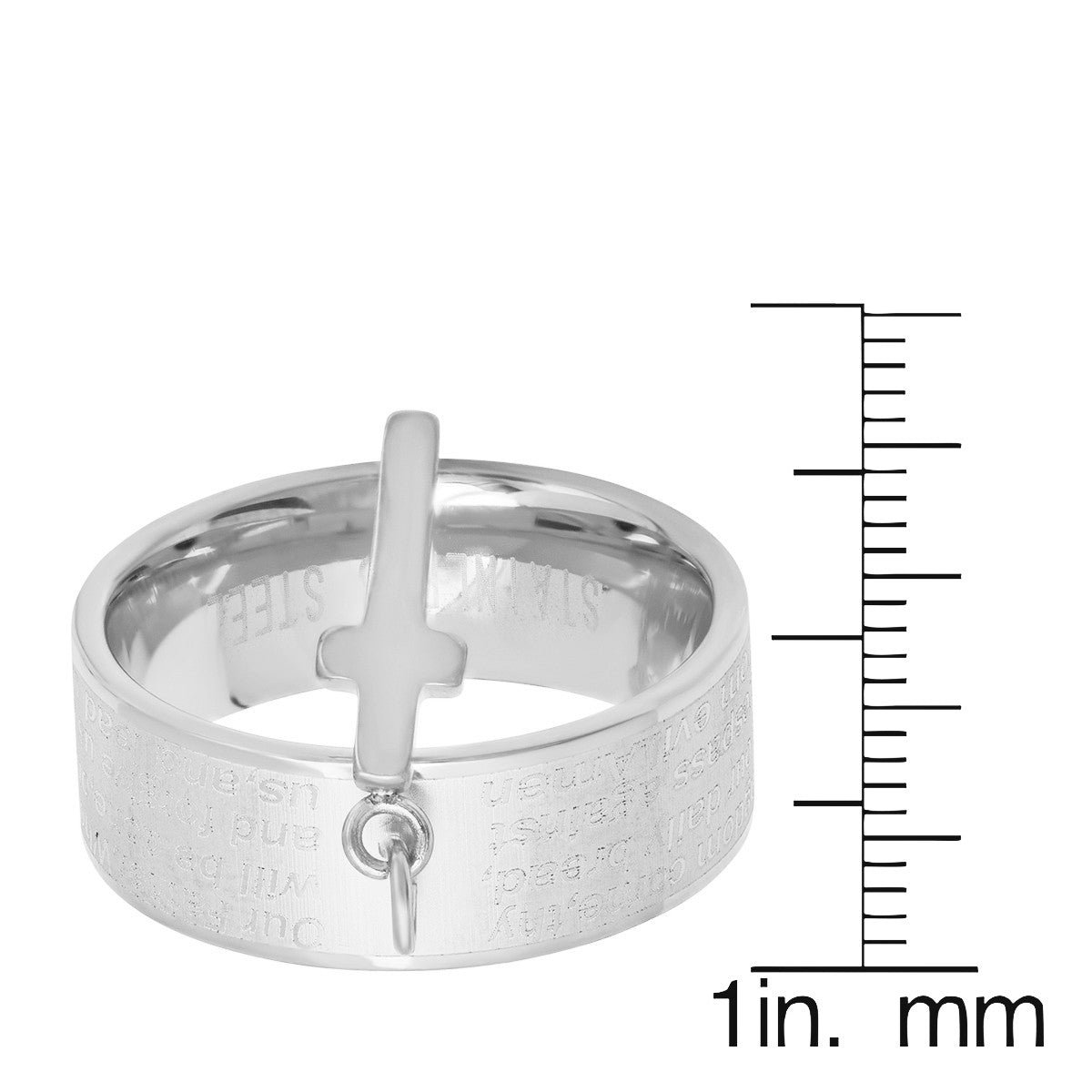 SteelTime SteelTime Women's Stainless Steel Our Father English Prayer Band Ring With Cross Charm