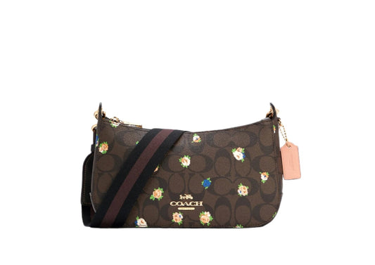 title:Coach Women's Brown Black Multi Jes Baguette In Signature Canvas With Vintage Mini Rose Print;color:Brown Black Multi