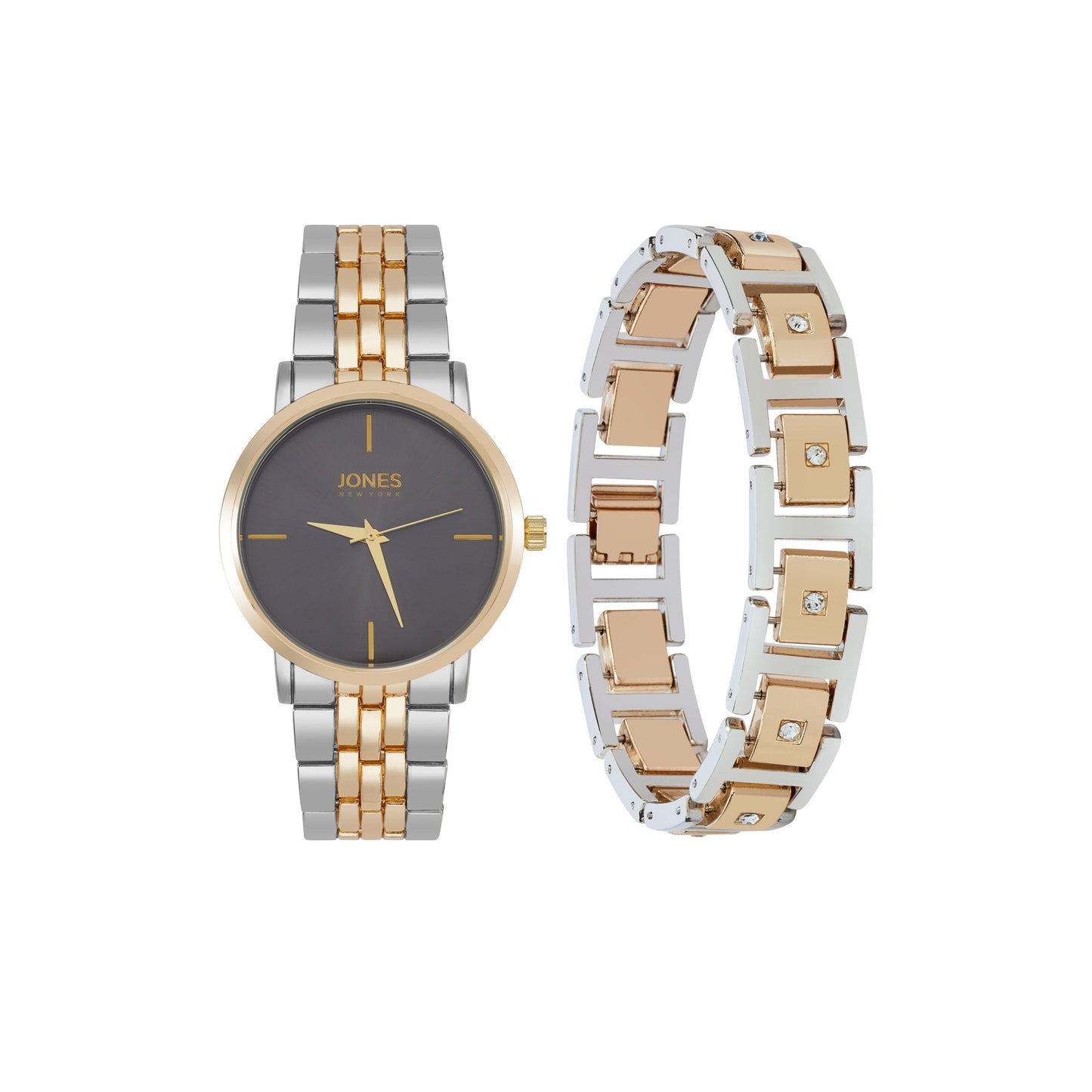 Jones New York Men's Analog Two Tone Watch and Bracelet Set 42mm