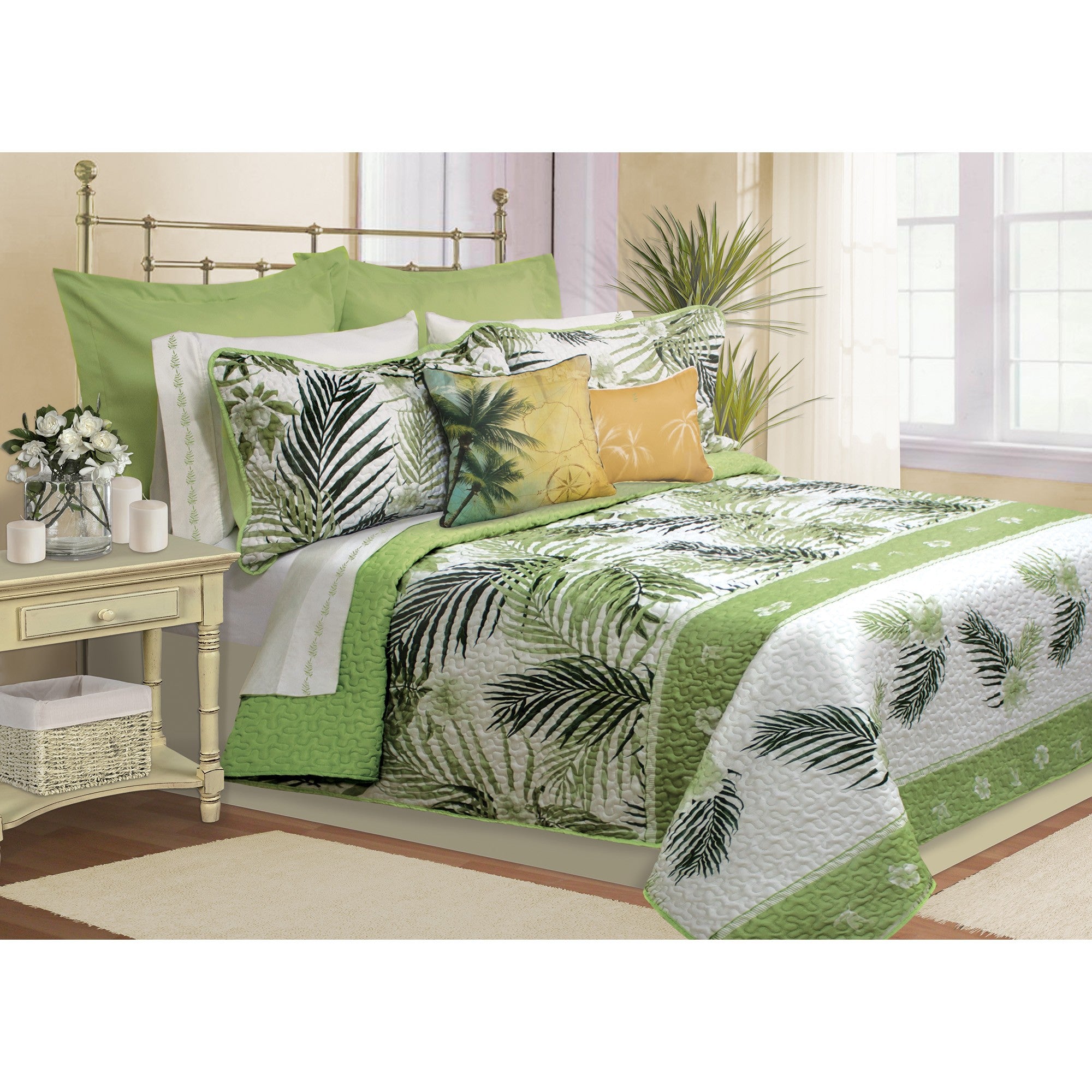 title:Safdie & Co. Quilt 5PC Set DQ Green Tahiti;color:Green