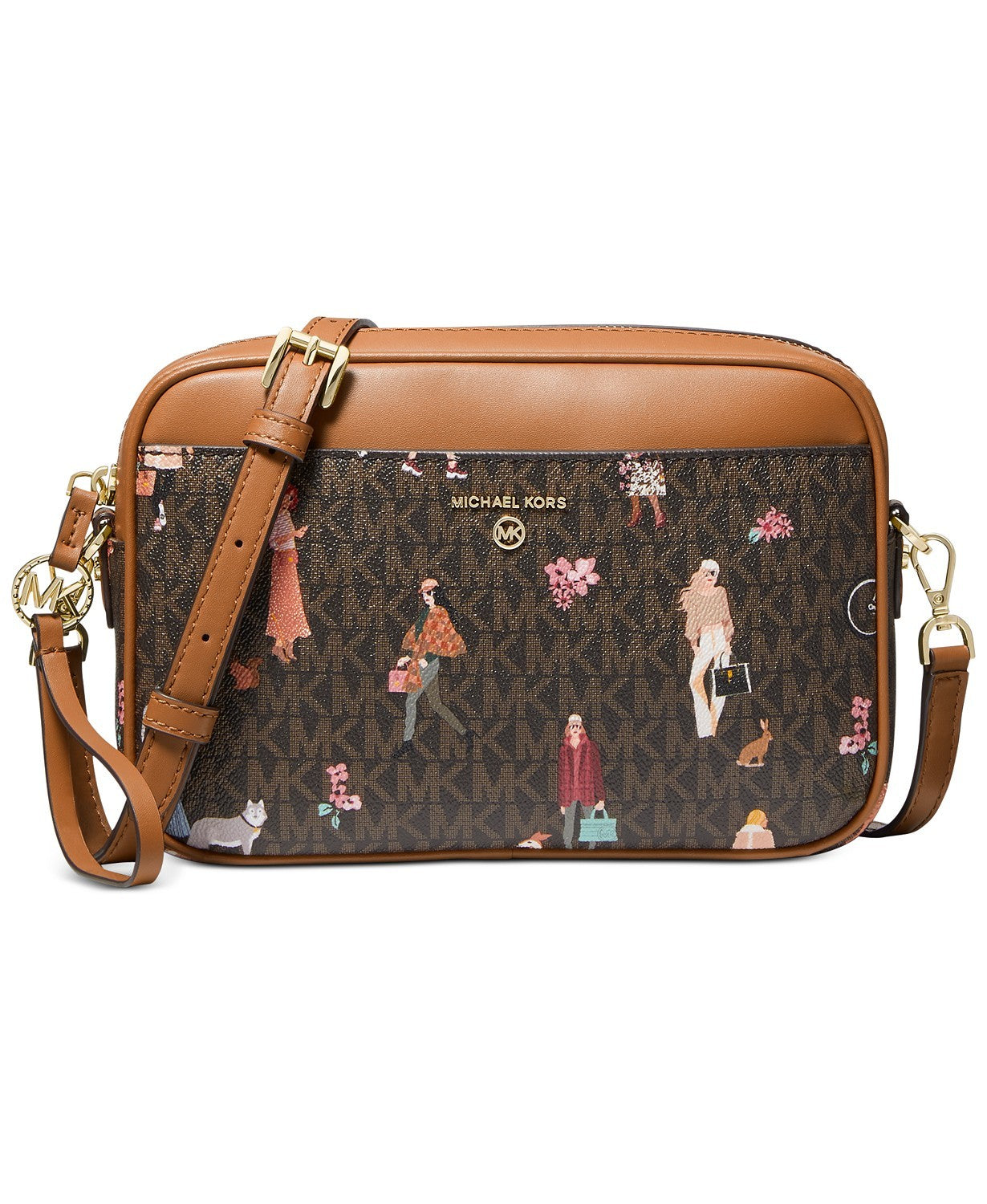 title:Michael Kors Women's Brown Multi Signature Jet Set Charm Large East West Camera Crossbody;color:Brown Multi