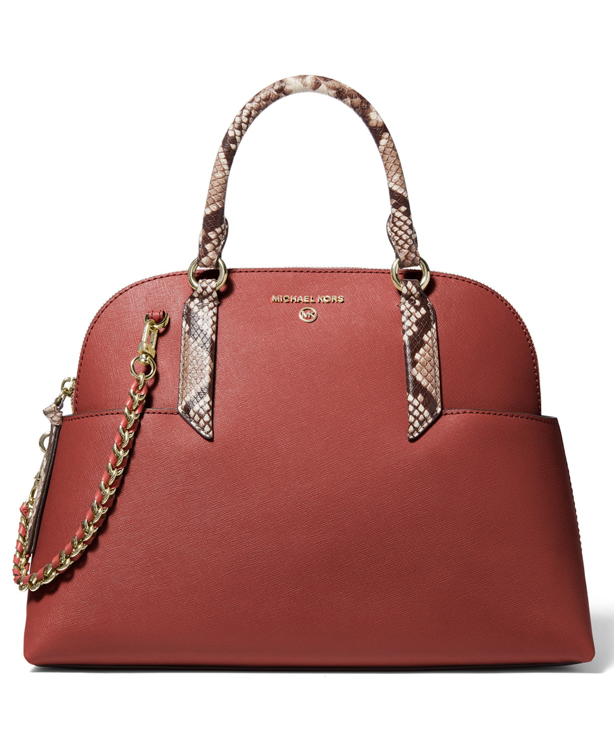 title:Michael Kors Women's Terracotta Hudson Large Leather Dome Satchel;color:Terracotta