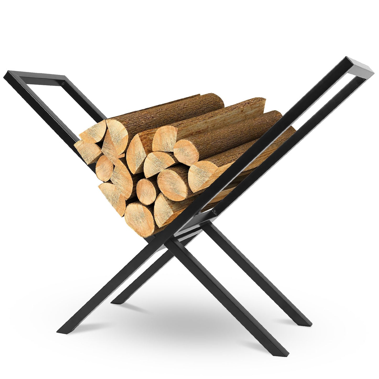 title:Firewood Log Rack 220LBS Steel Wood Lumber Storage Stacking Rack X Shape Storage Holder for Fireplace Firepit;color:Black