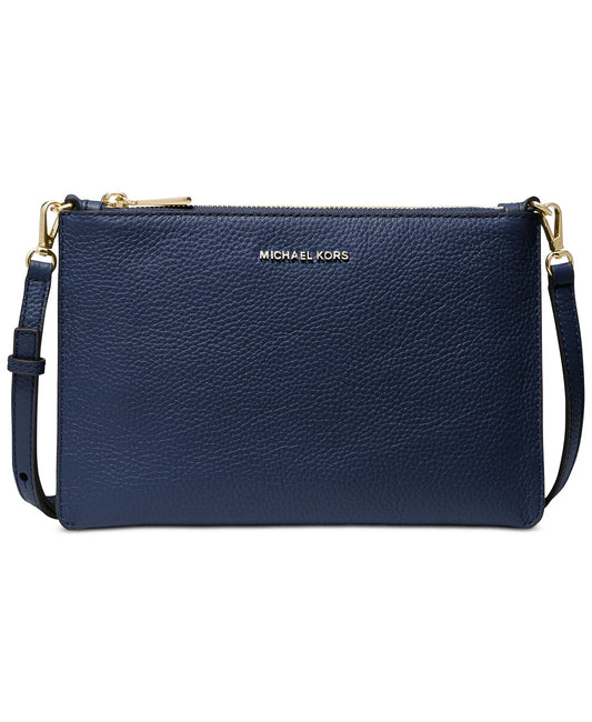 title:Michael Kors Women's Dark Denim Jet Set Large Leather Double Pouch Crossbody;color:Dark Denim