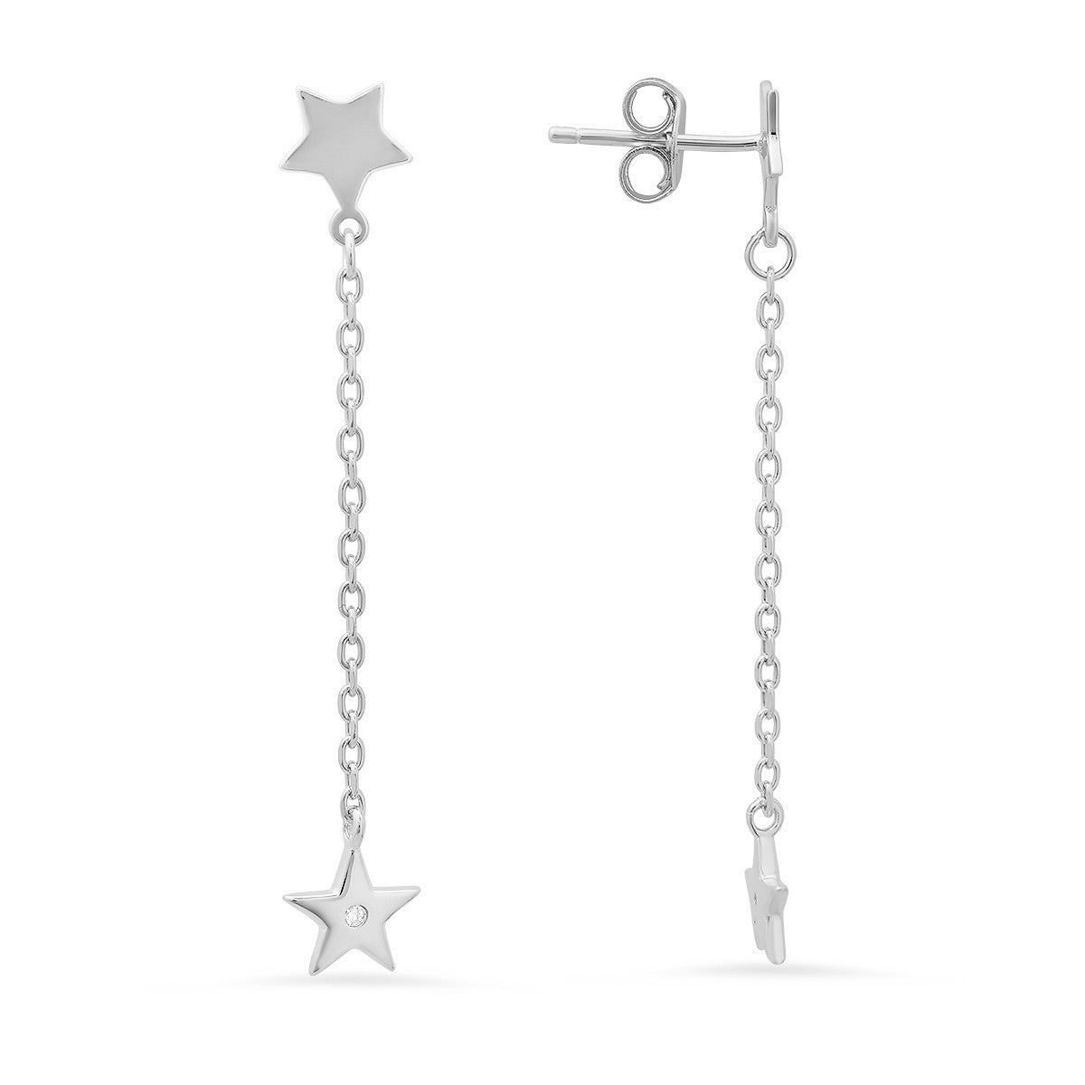 Sterling Silver Petite Dangling Stars CZ Earrings - Ruumur