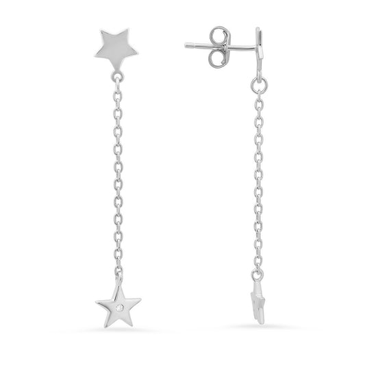 Sterling Silver Petite Dangling Stars CZ Earrings - Ruumur