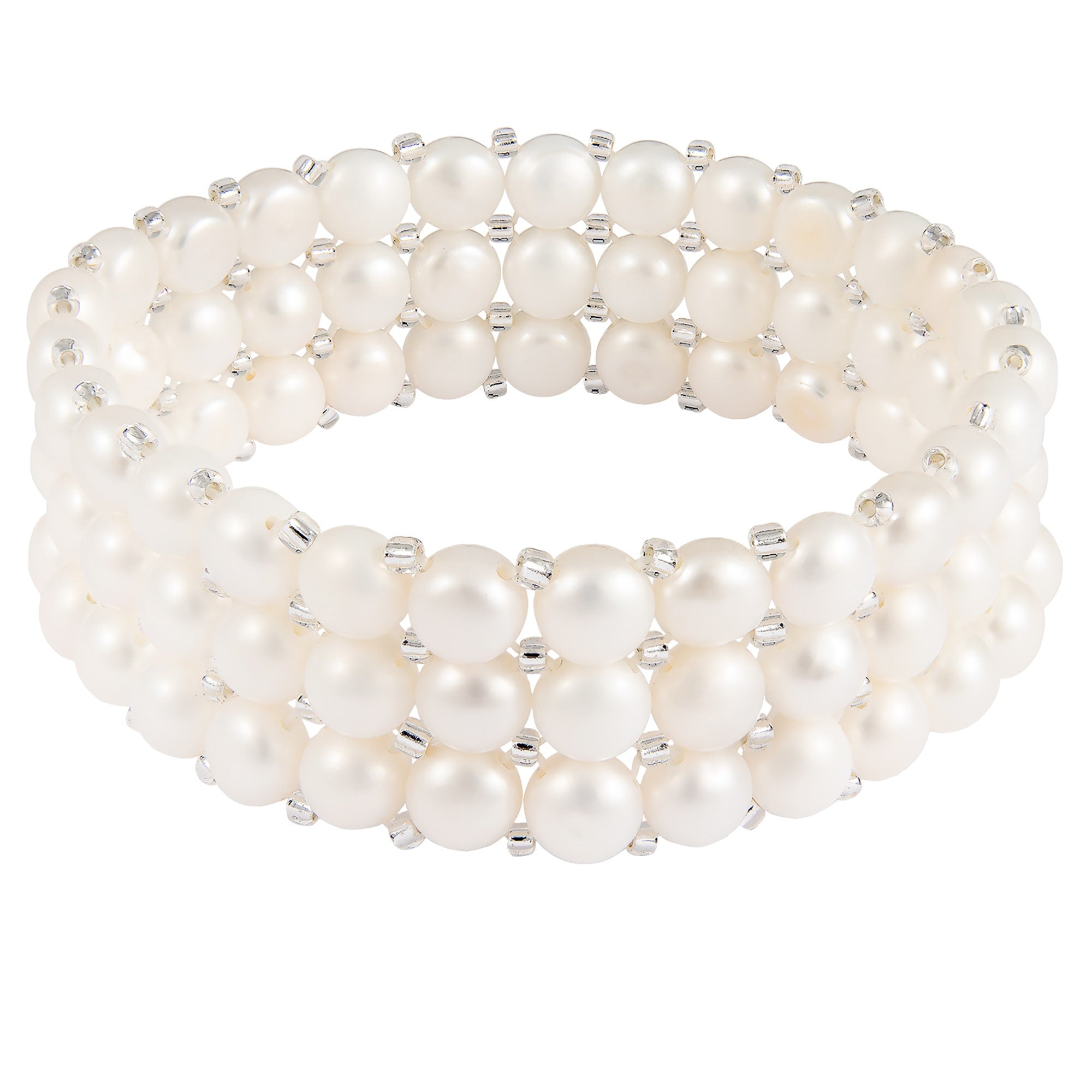 title:Splendid Pearls Beautiful Knitted Triple Row Pearl Bracelet;color:White