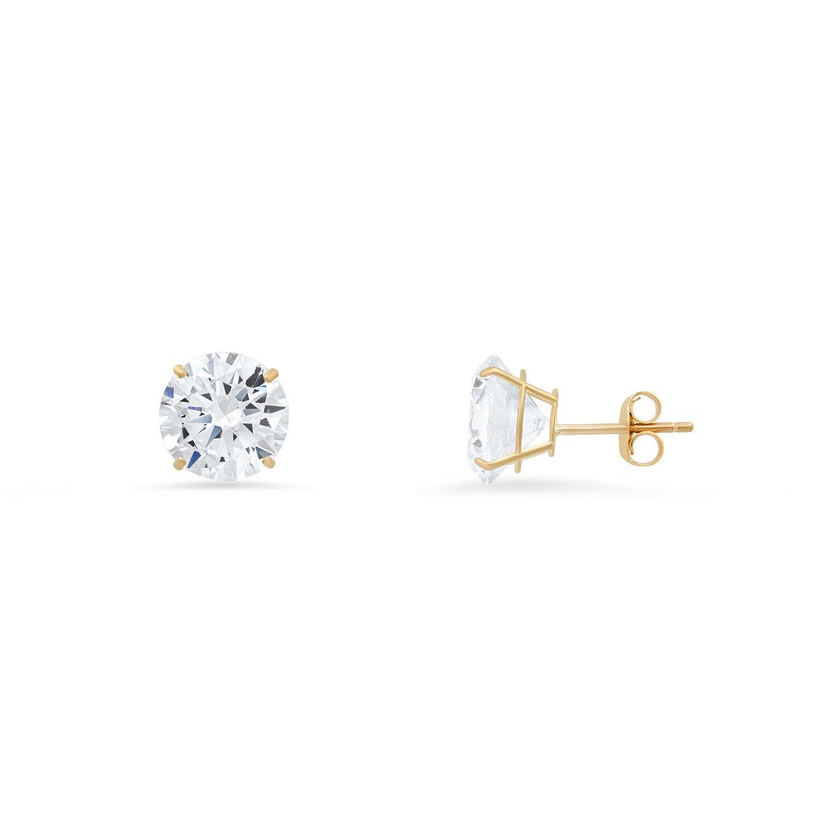 10k Yellow Gold Round-cut CZ Basket Stud Earrings - Ruumur