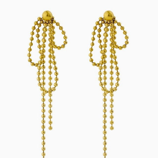 title:Bow Long Beaded Chain Drop Earrings;color:Gold