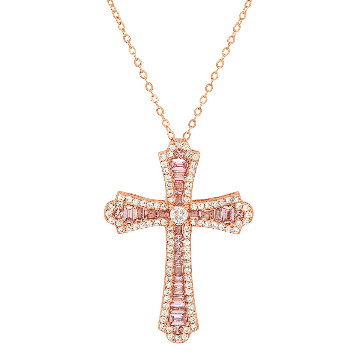 Sterling Silver Luxurious CZ Cross Pendant - Ruumur