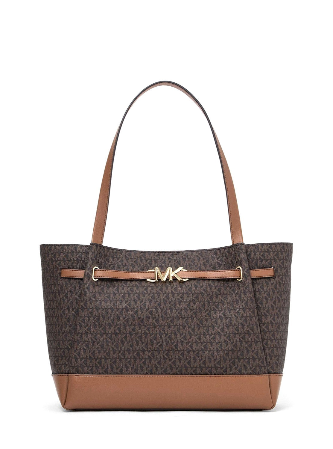 title:Michael Kors Reed Large Belted Logo Tote;color:Brown