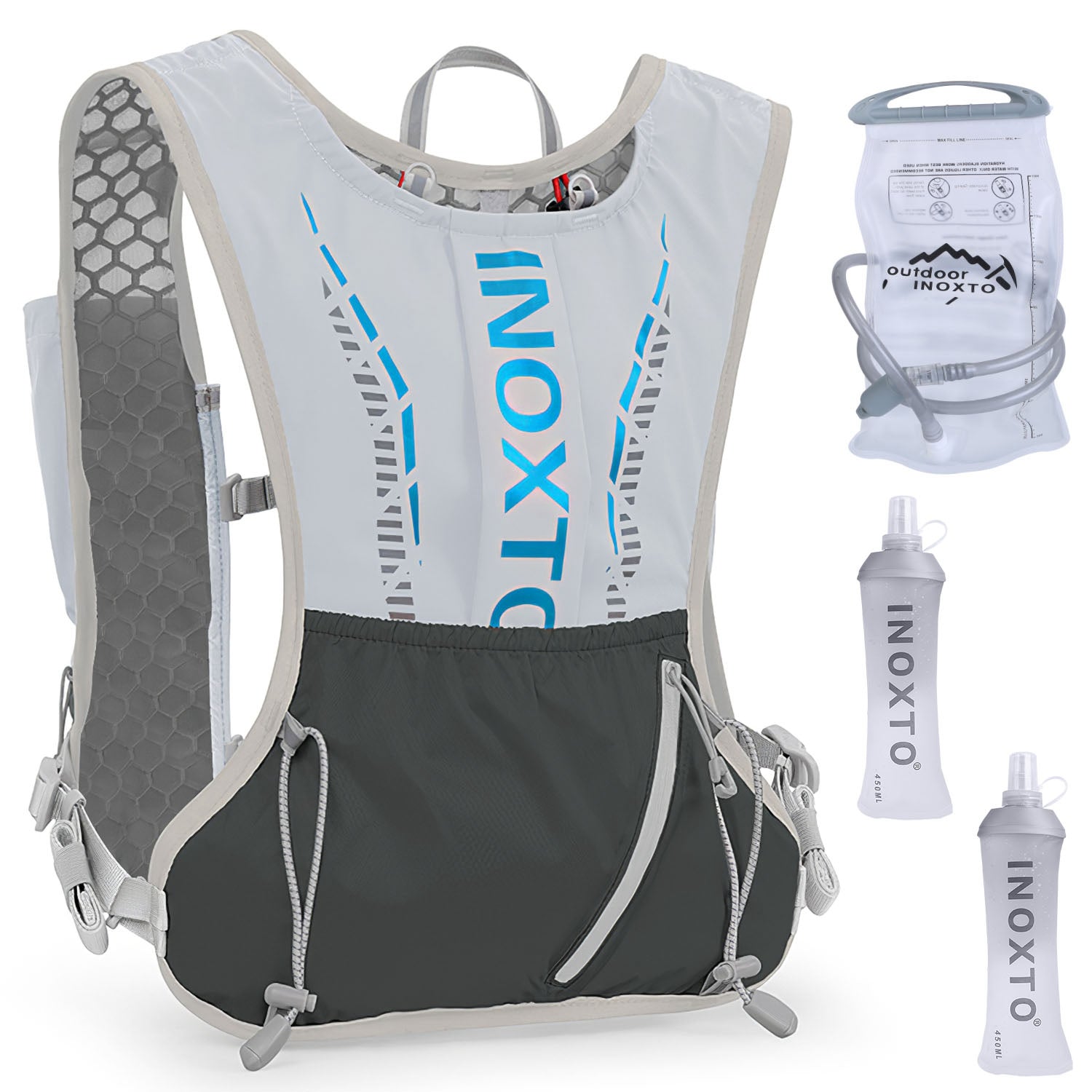 title:Sport Hydration Vest Running Backpack with 15oz 50oz Water Bladder Adjustable Strap Storage Bag for Trail Running Marathon Race Hiking;color:Gray