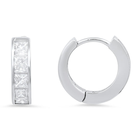 title:Sterling Silver Petite Princess-cut Huggy Hoop Earrings;color:not applicable