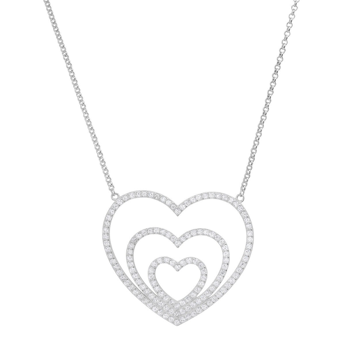 Sterling Silver "Layers of Love" CZ Heart Necklace - Ruumur