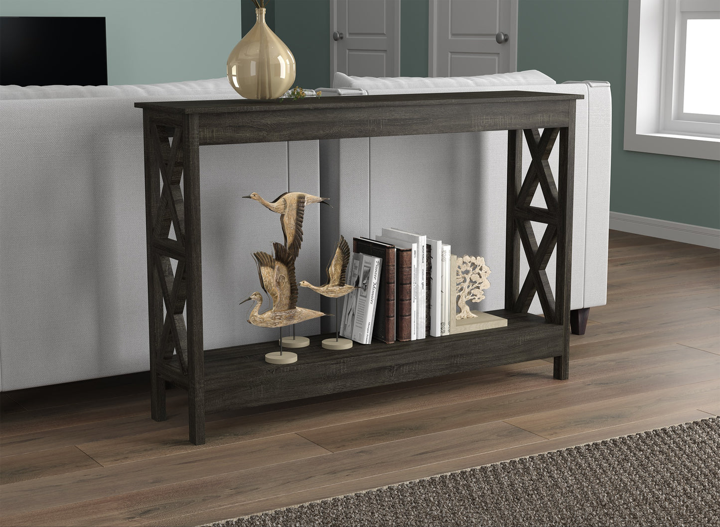 Safdie & Co. Console Table 47.25" Dark Grey 1 Shelf, Entryway or Sofa Table for Living Room