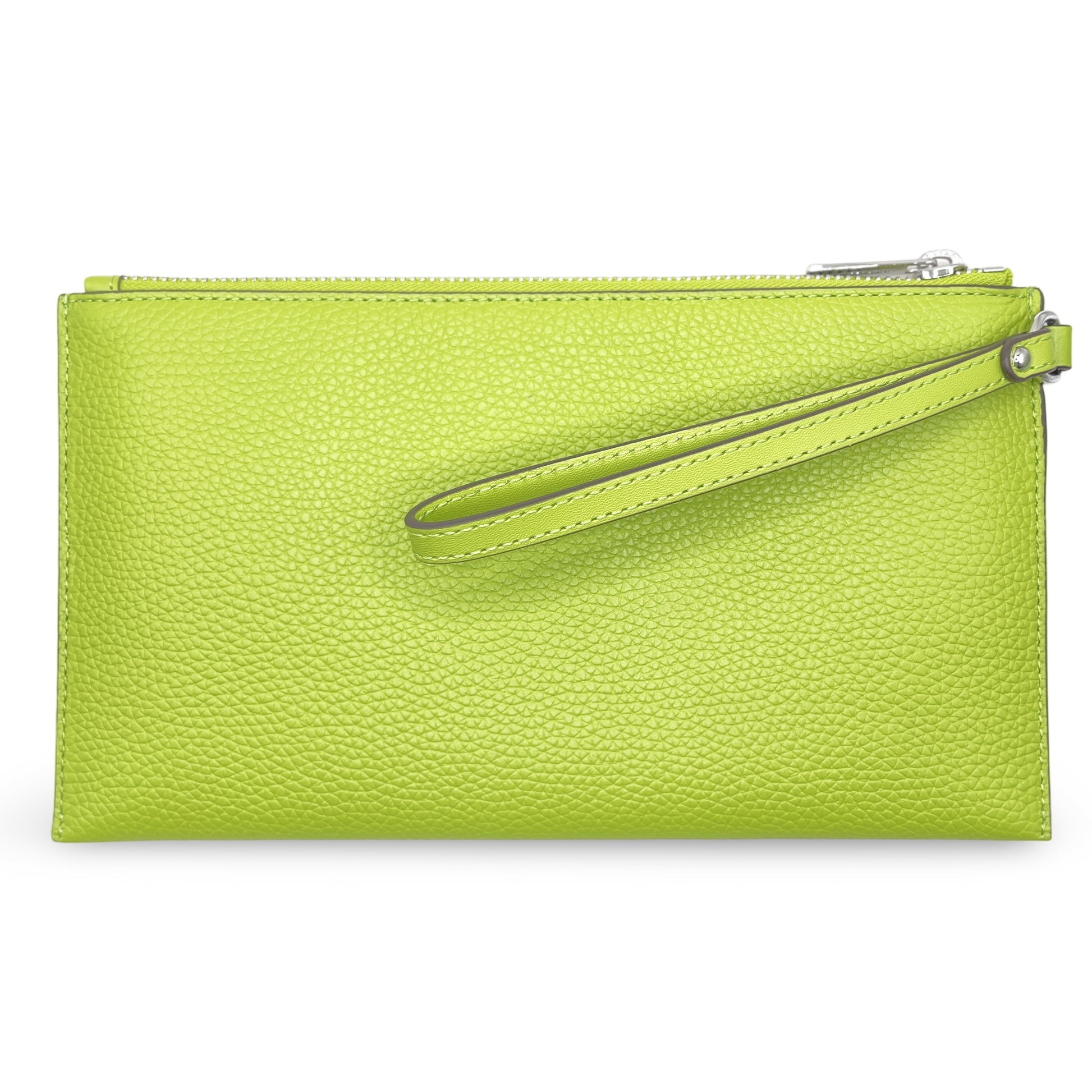 title:Michael Kors Women's Jet Set Travel Large Top Zip Pebbled Leather Wristlet Pouch;color:Lime