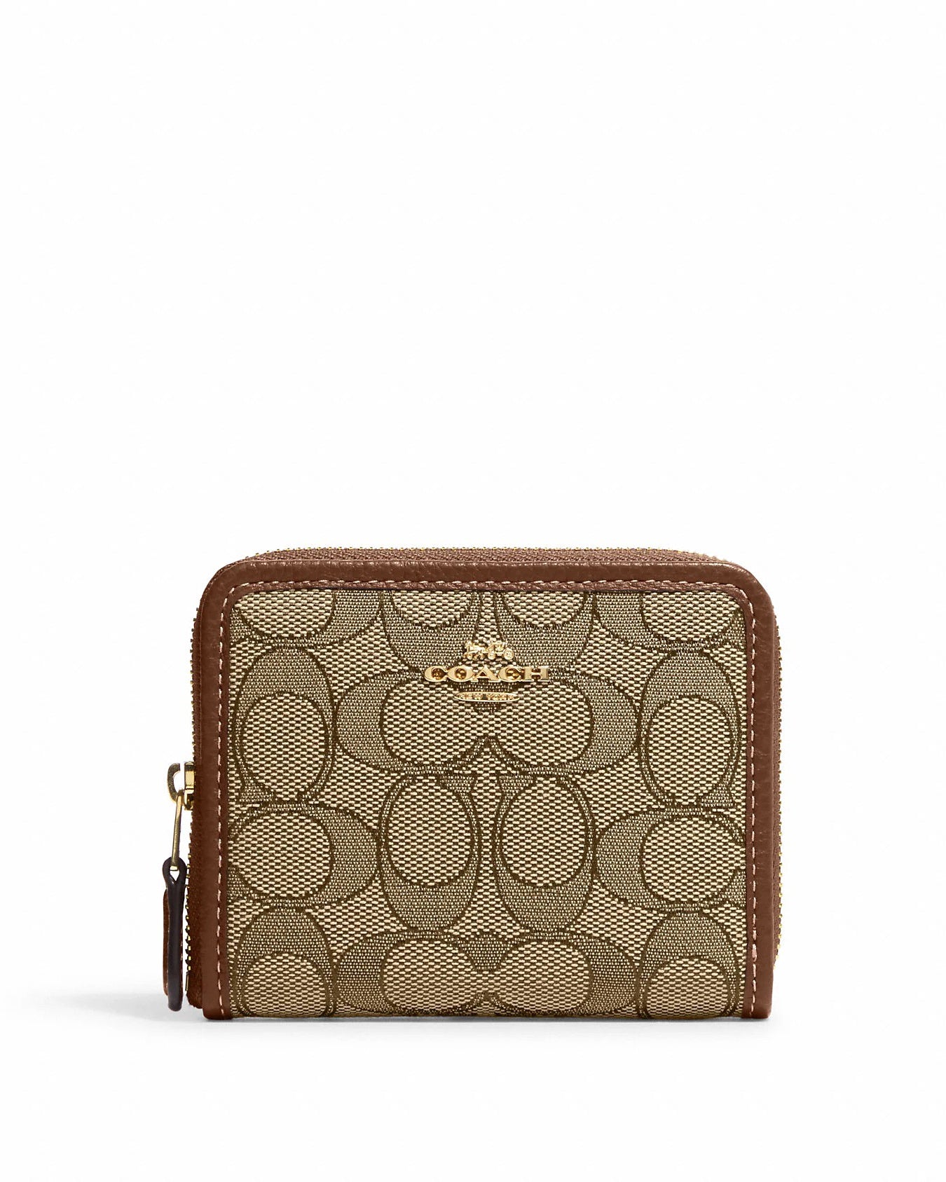 title:Coach Women's Small Zip Around Wallet In Signature Jacquard;color:Khaki / Saddle Multi