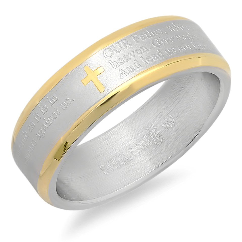 SteelTime Two Tone Lords Prayer Ring