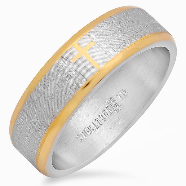 SteelTime Two-Tone Lord's Prayer Ring in Spanish