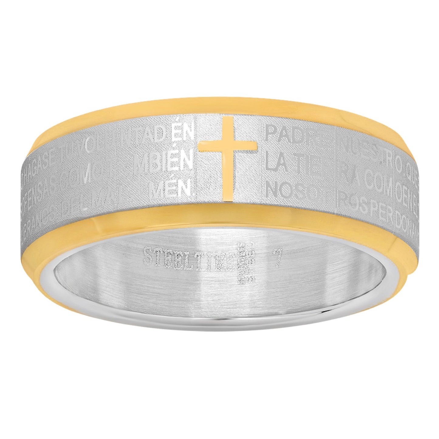 SteelTime Two-Tone Lord's Prayer Ring in Spanish