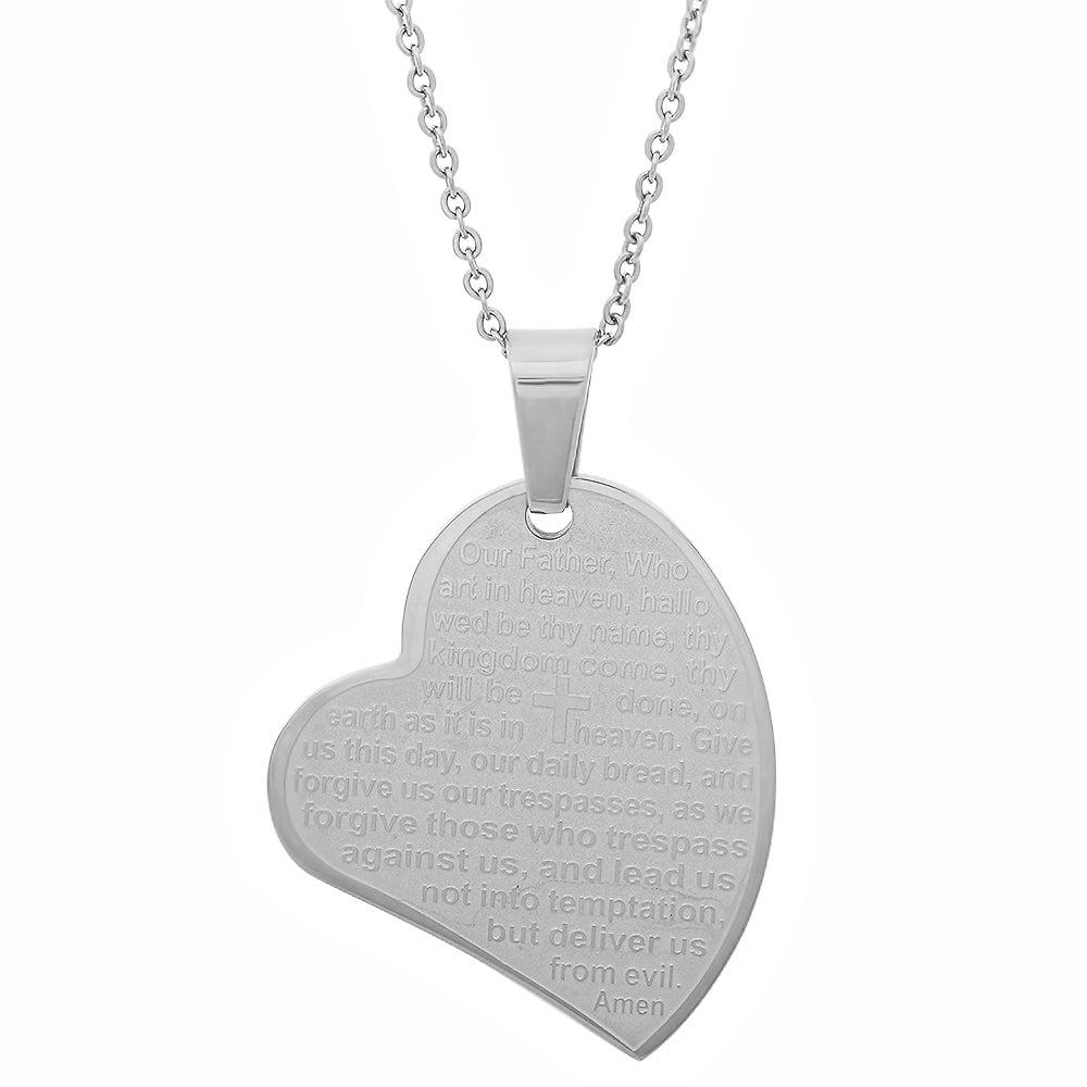 SteelTime SteelTime Women's Our Father Lords Prayer Almost Full Heart Pendant