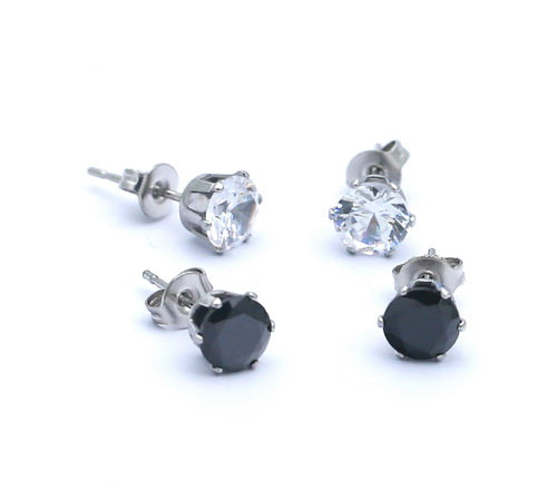 SteelTime Checkerboard CZ Stud Earring Set