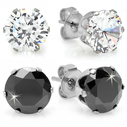 SteelTime Checkerboard CZ Stud Earring Set