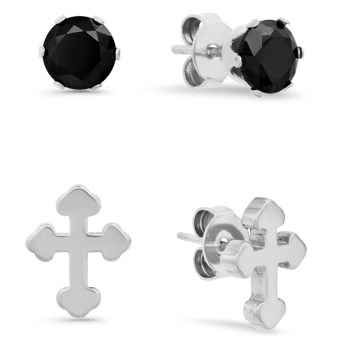 Simulated Diamond Studs With Cross Studs Set