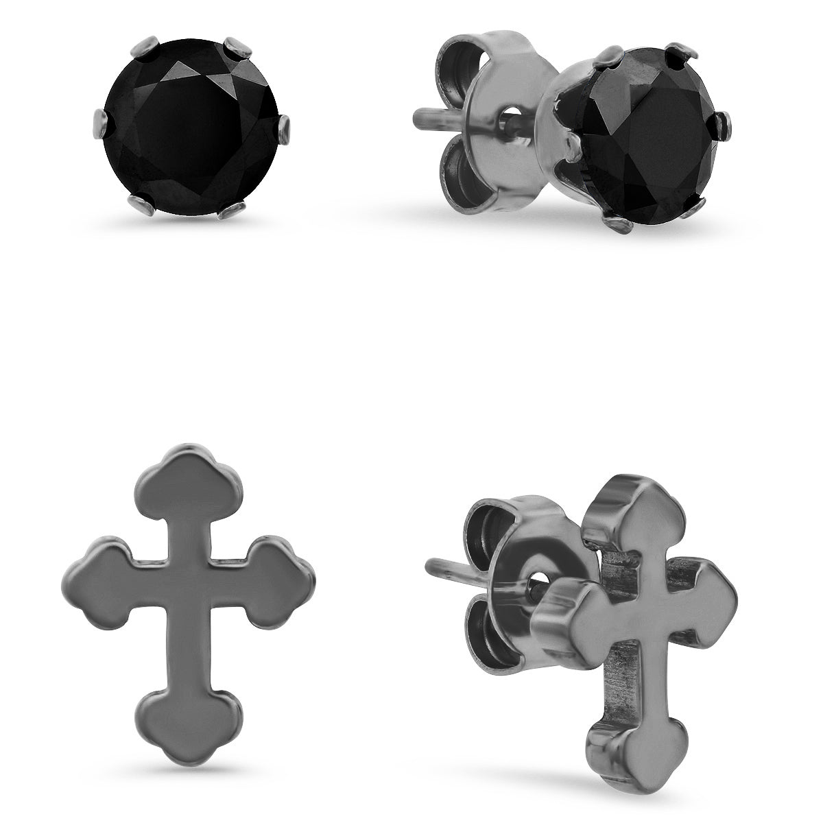 Simulated Diamond Studs With Cross Studs Set