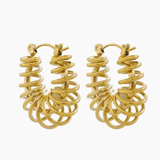 title:Modern Wire-Wrapped Oval Hoop Earrings;color:Gold