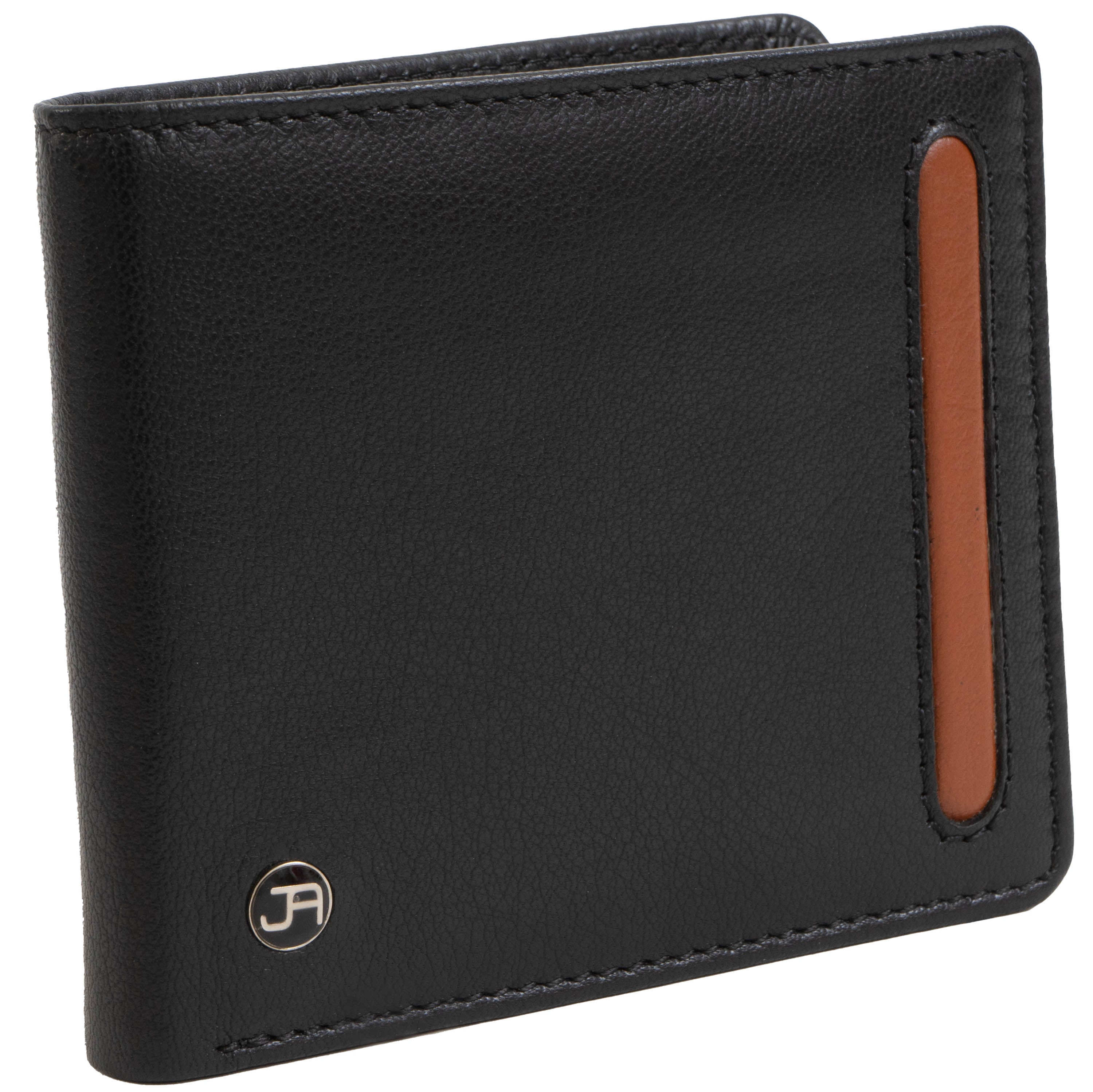 title:Jack Abrahams Bi-Fold RFID Wallet With Flip ID Window Pocket;color:Black/Cognac