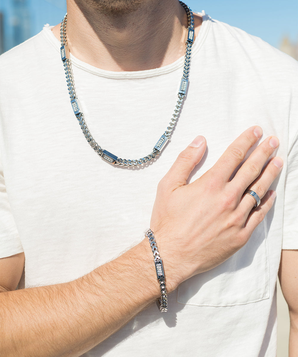 18K Gold Plated Franco Chain Bracelet with Simulated Diamonds