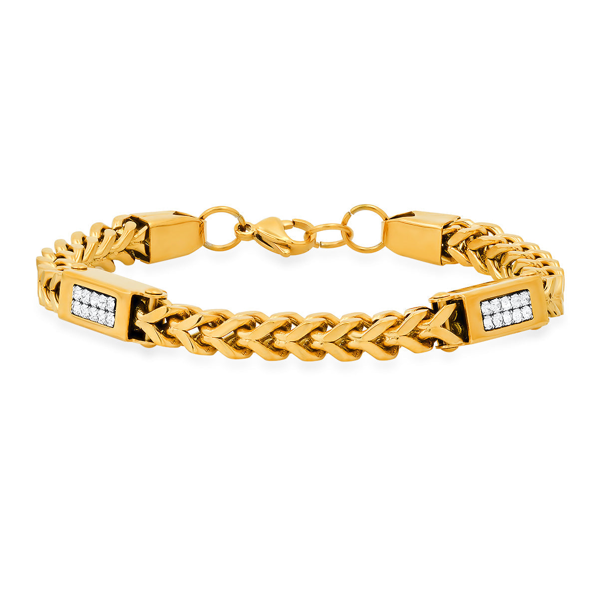 18K Gold Plated Franco Chain Bracelet with Simulated Diamonds