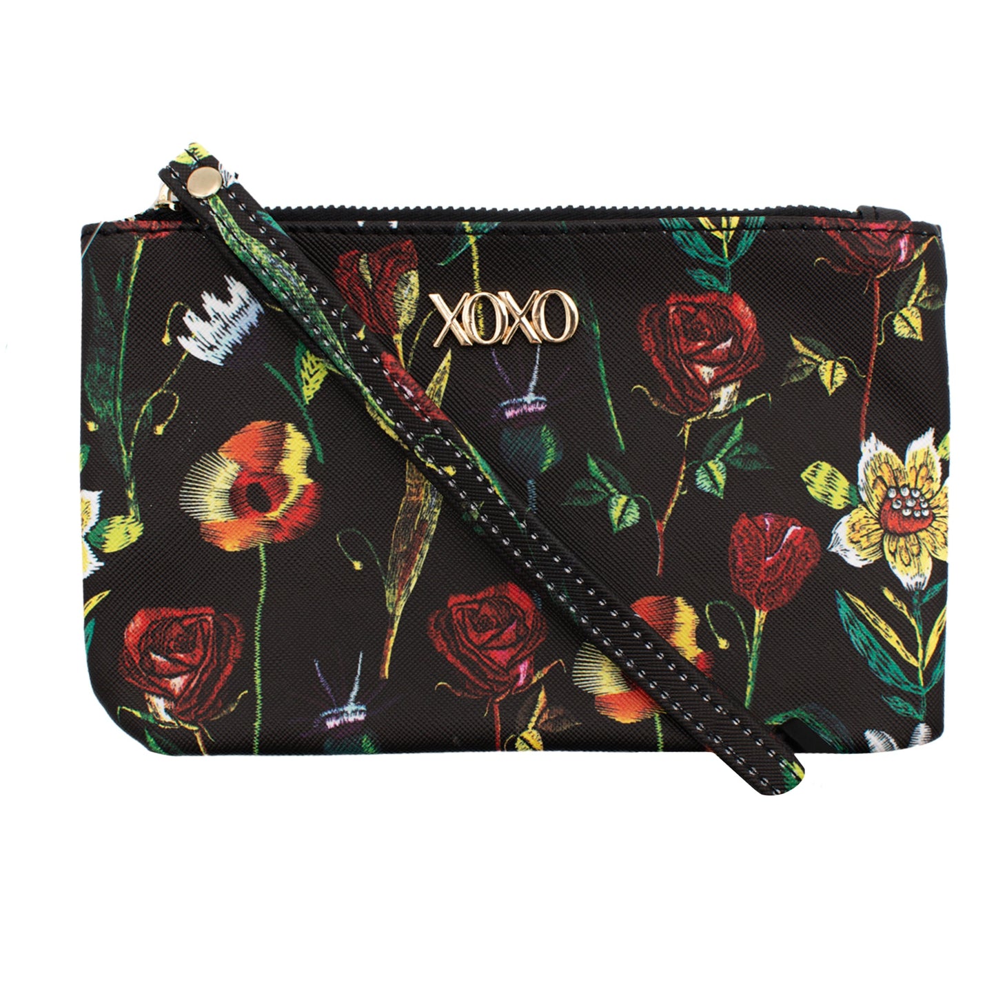 XOXO Women’s Large Black Saffiano Multifunction Solid / Patterned Wristlet - Ruumur